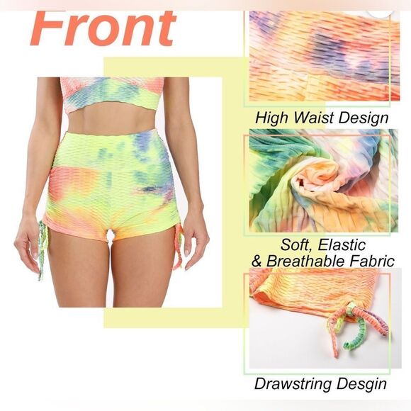 NWT Plus Size Tie Dye Ruched Butt Lifting  Design Bike Shorts - Size 2X/3X - Picture 7 of 11